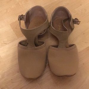 Tan T strap jazz shoes